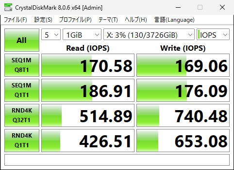 WD40EZAXでのベンチマーク（IOPS）