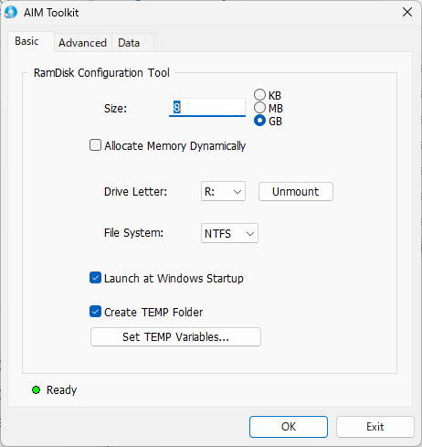 AIM Toolkitの設定画面（Basic）